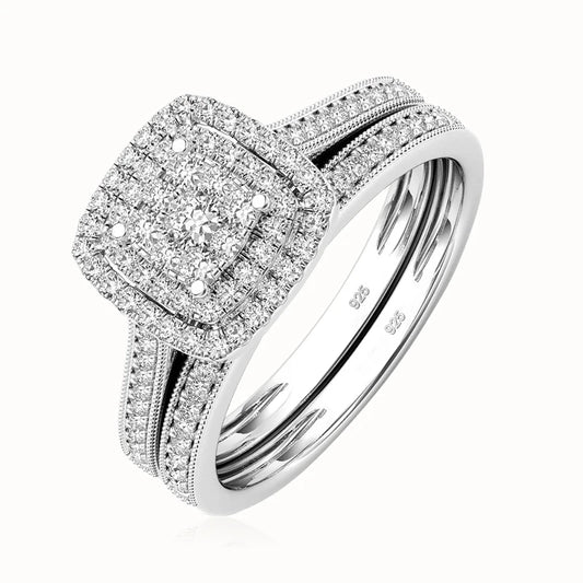 2PCS Moissanite Ring Set – 925 Silver Luxury Wedding & Engagement Jewelry for Women