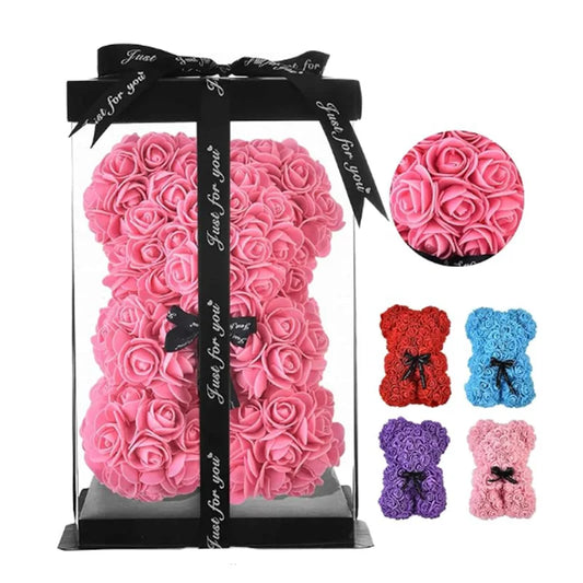 25cm Artificial Teddy Rose Flower Bear with Gift Box | Romantic Valentine’s Day Gift for Girlfriend